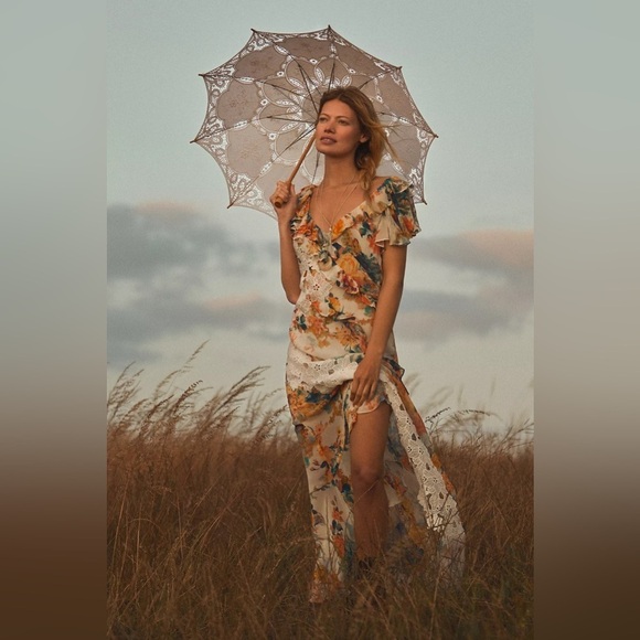 NWT By Anthropologie V-Neck Ruffle Lace Slip Dress - Picture 5 of 9